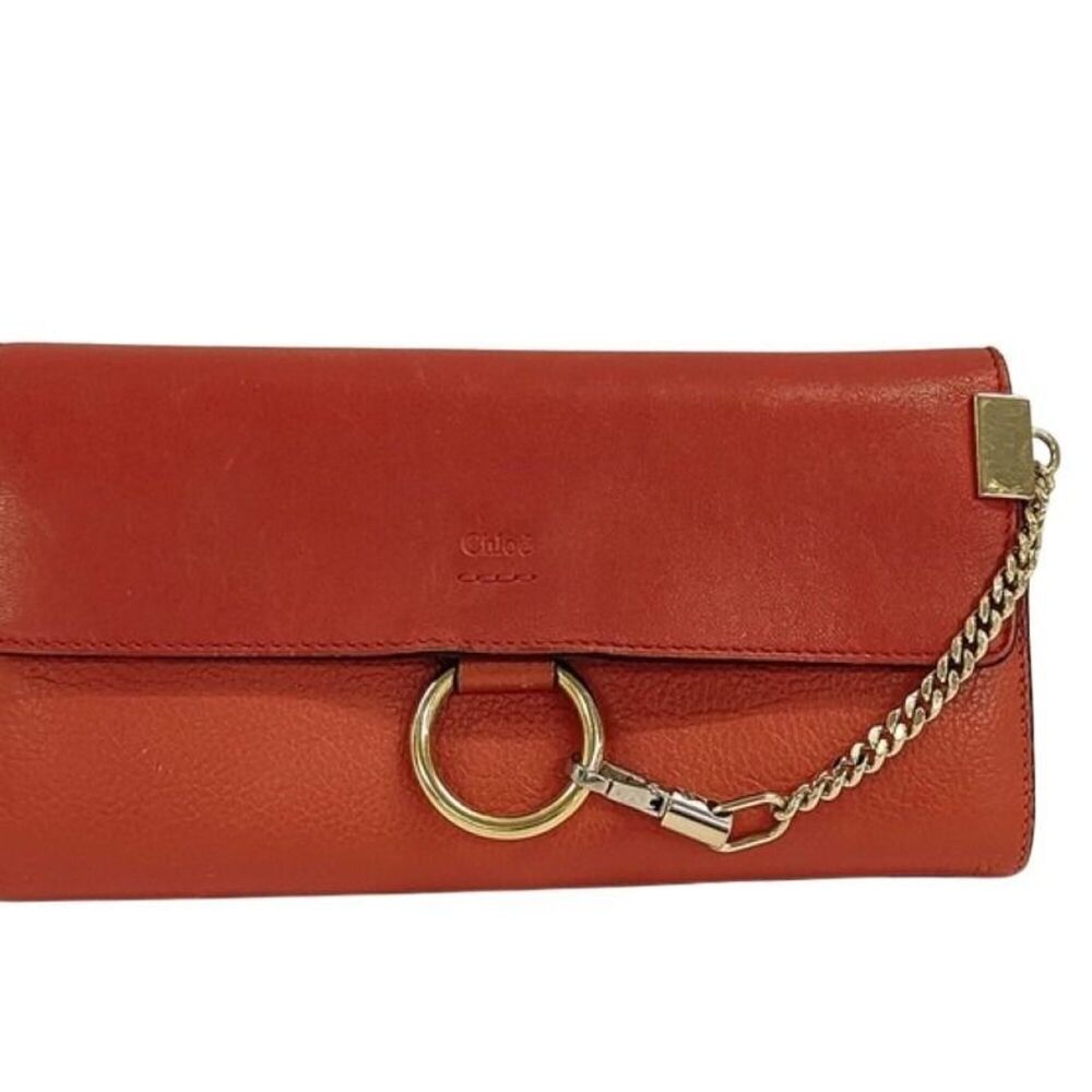 Chloe Faye Long Wallet, Red Leather, Women's Bi-fold Wallet